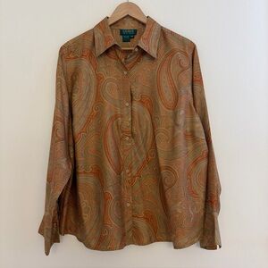 Vintage Lauren Ralph Lauren 100% Silk Paisley Too Buttondown Size 18W 1990s